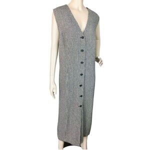 Vintage 70s/80s Houndstooth Wool Blend Tweed Button-Down Maxi Blazer Vest Dress